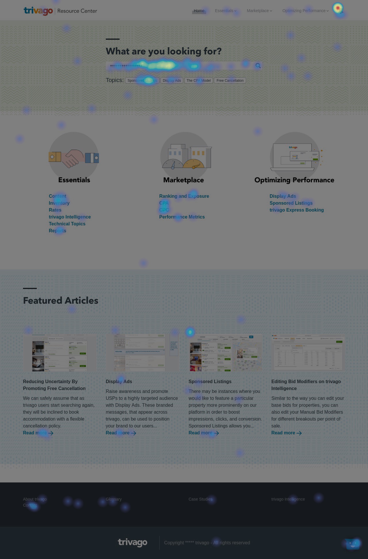 Hotjar heatmap — trivago Resource Center click map