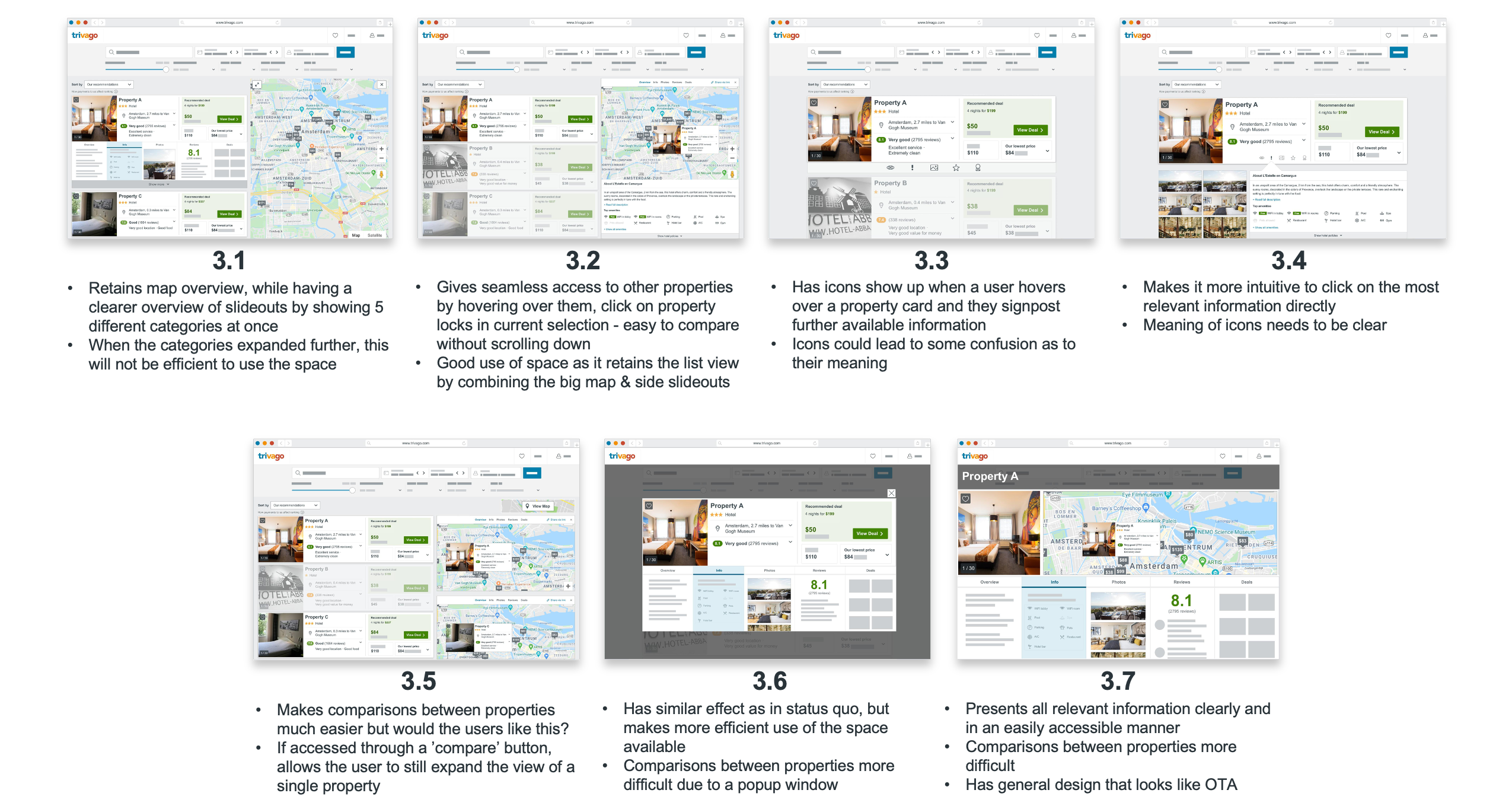 Direction comparison — 3.1 through 3.7 evaluated against design criteria